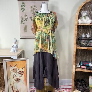 Vtg 90s Y2k Butterfly Asymmetric Top Boho Fairy Grunge Hippie Forest Whimsy XL